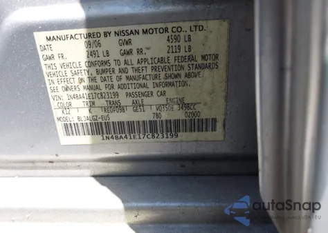 2007 Nissan Maxima 3.5 Sl из США, поврежденный, VIN 1N4BA41E17C823199